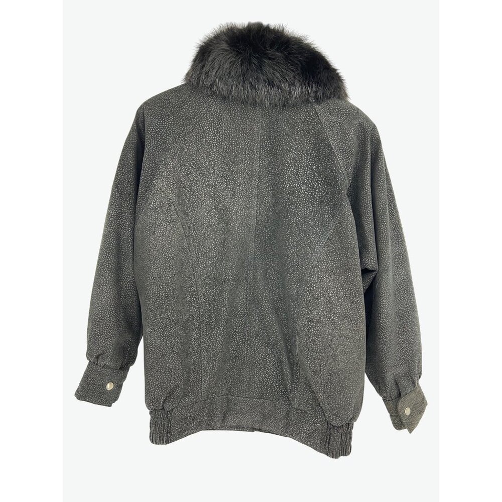 Roxciticus Leather Jacket Fur Collar Vintage 80s Bomber Black S punk rock goth - Picture 3 of 11